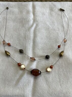 Double Strand Floating Bead Illusion Necklace | Earth Tone Bronze Amber Copper 1